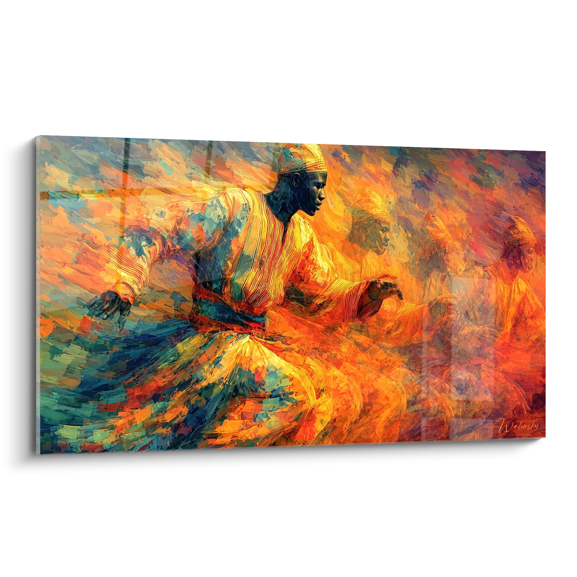 Tableau mural de danse africaine contemporain par Walensky, avec des couleurs vives et des mouvements dynamiques