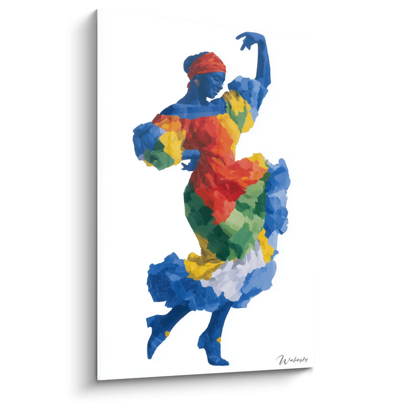 Tableau Danseuse bleue à la robe multicolore - Tourbillon vivant - Edition Danse africaine