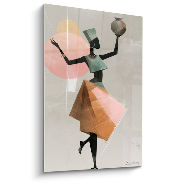 Painting Ballerina Pink and Copper Skirt Holding a Jar - Overlapping Pastel Circles - African Dance Edition