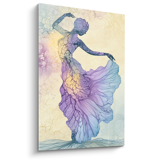 Tableau Danseuse violette et bleue à l'encre organique - Tourbillon éthéré - Edition Danse africaine