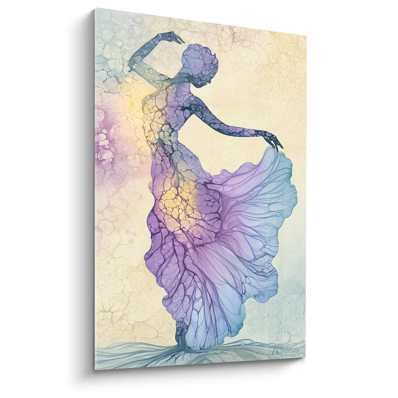 Tableau Danseuse violette et bleue à l'encre organique - Tourbillon éthéré - Edition Danse africaine