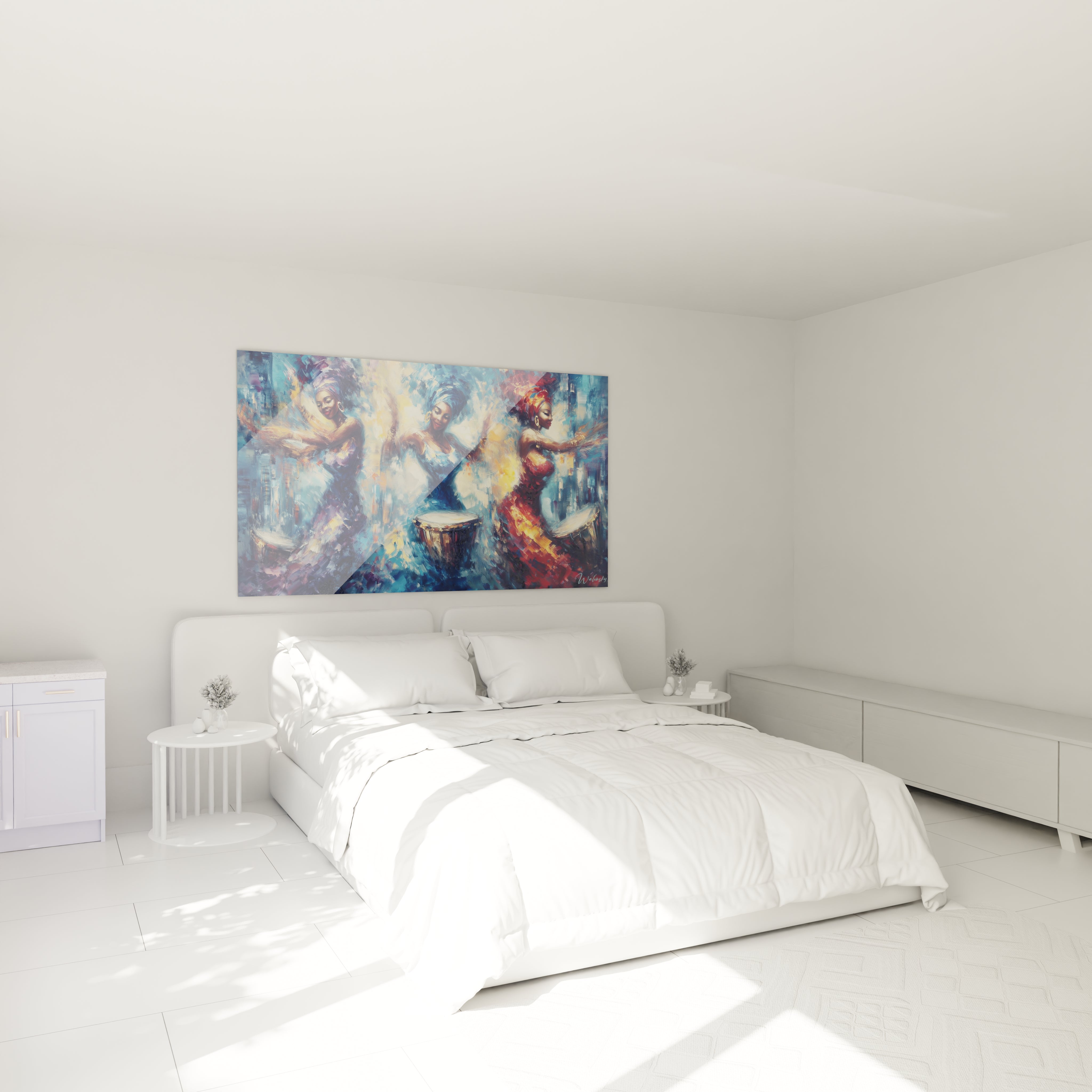Tableau mural danse africaine moderne de Walensky, décor vibrant pour chambre à coucher