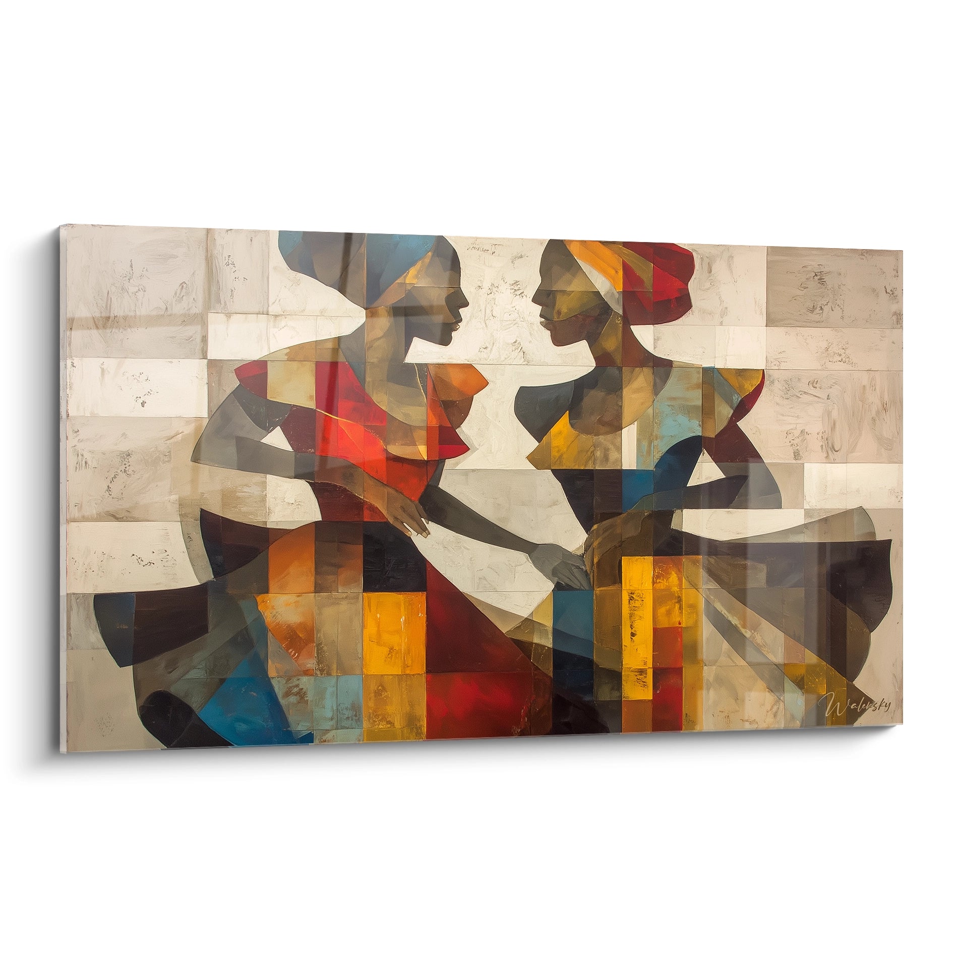 Tableau danse africaine mural de Walensky avec deux femmes en mouvement vibrant de couleurs