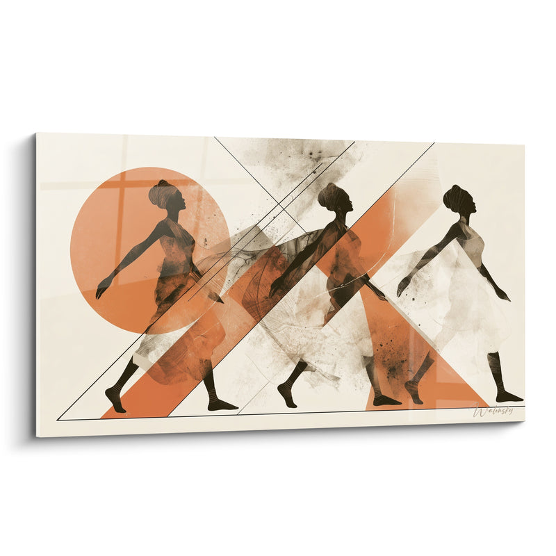 Tableau Danseuse silhouette terracotta et ivoire répétée - Trois temps du pas - Edition Danse africaine