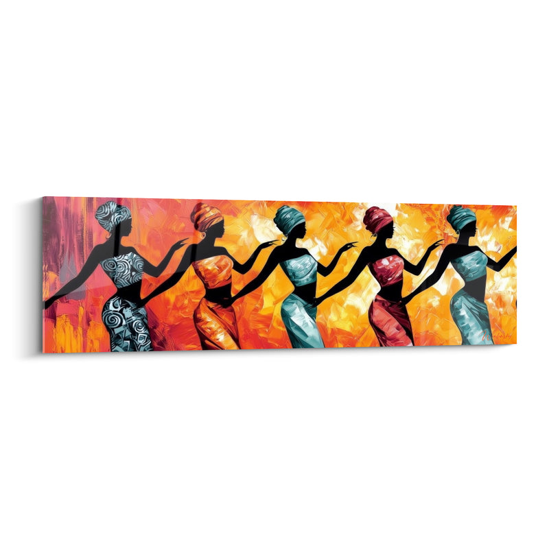 Tableau Silhouettes ocre et turquoise en mouvement - Cadence commune - Edition Danse africaine