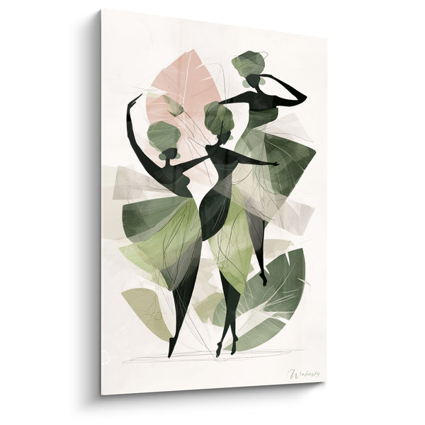 Dance Dancers Silhouettes Green and Pink Stylized Foliage - Trio in Turban - Dance African Edition