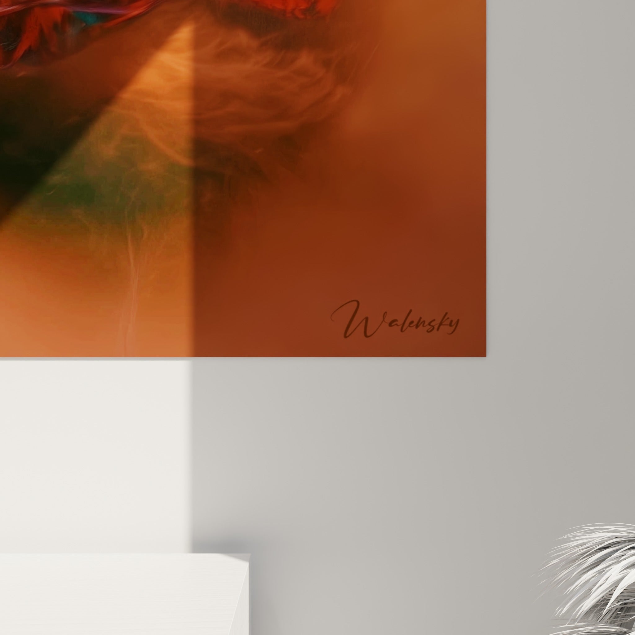 Détail du tissu tourbillonnant en danse africaine, textures orangées et turquoise, grain et fluidité de l'impression visibles