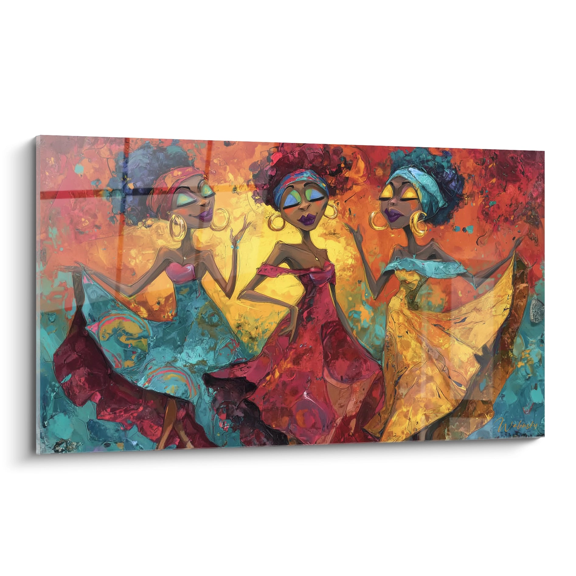 Tableau mural danse africaine représentant des femmes dansant en couleurs vives et joyeuses