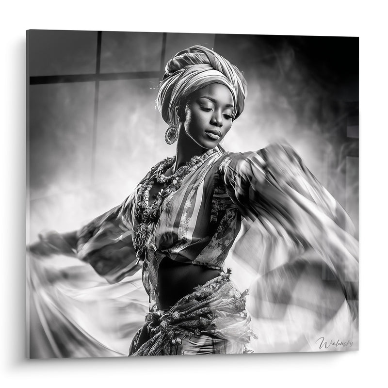 Tableau Danseuse noir et blanc voile déployé - Souffle en mouvement - Edition Danse africaine