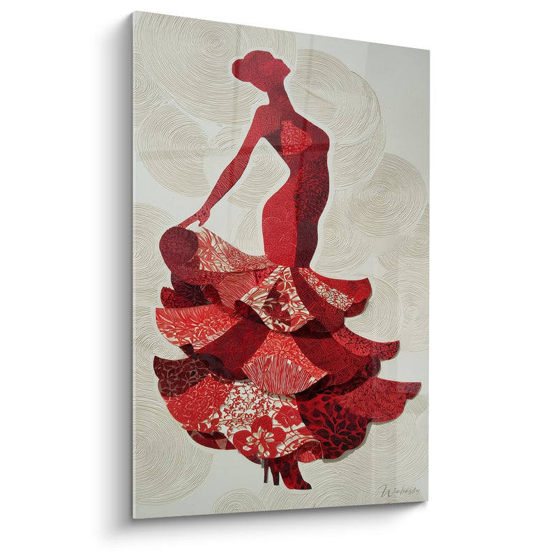 Tableau Danseuse silhouette rouge et ivoire à volants fleuris - Envol flamboyant - Edition Danse espagnole