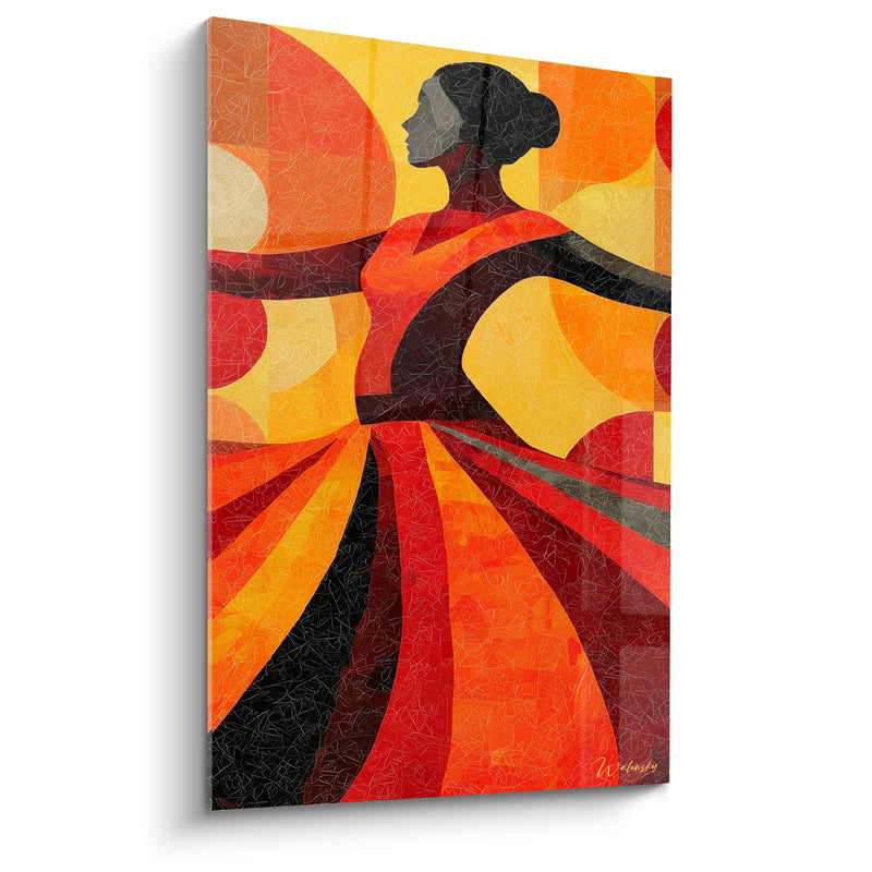 Tableau Danseuse rouge et jaune bras écartés - Cercles solaires géométriques - Edition Danse espagnole