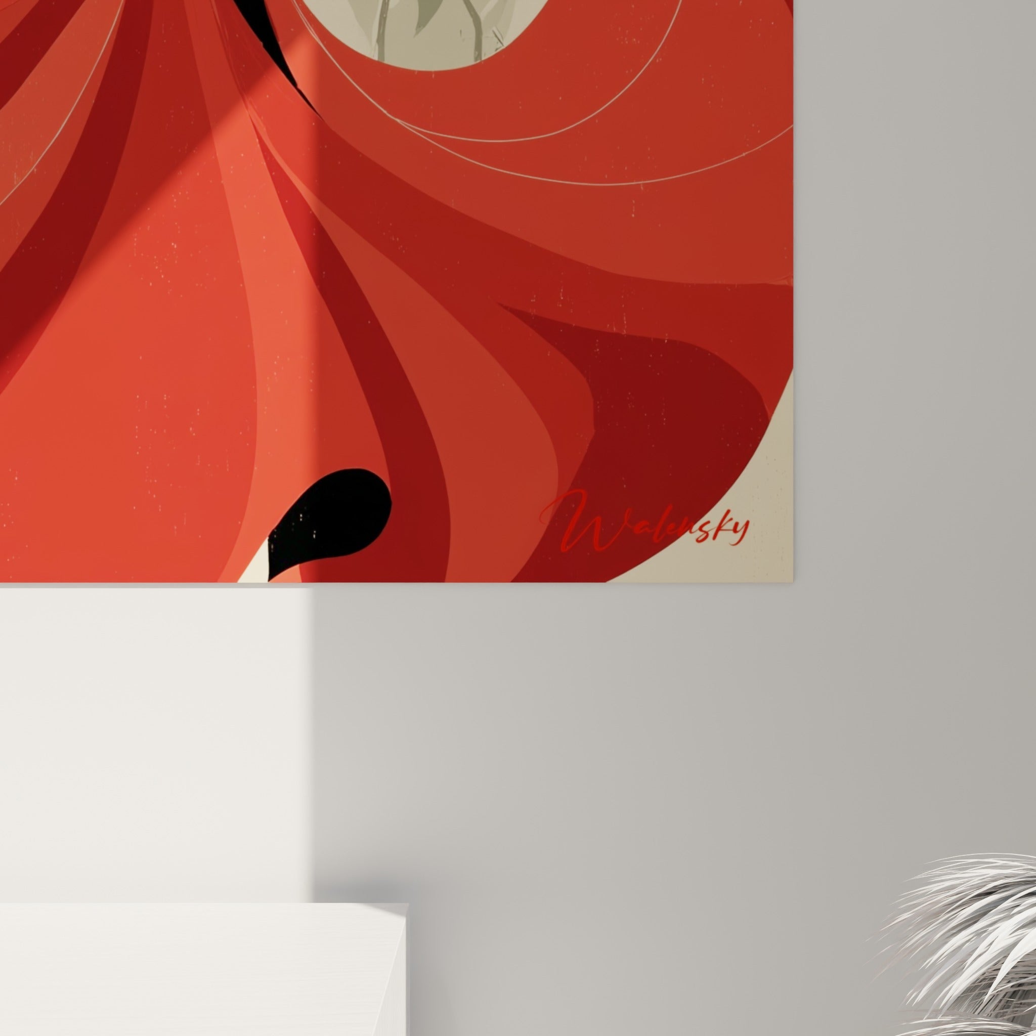 Détail des empâtements colorés du jupon rouge et des roses vermillon de l'illustration flamenco