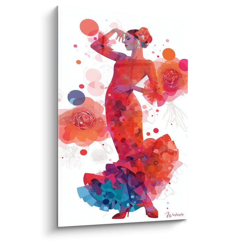 Tableau Danseuse flamenco rouge et bleu pétrole - Envolée passionnée - Edition Danse espagnole