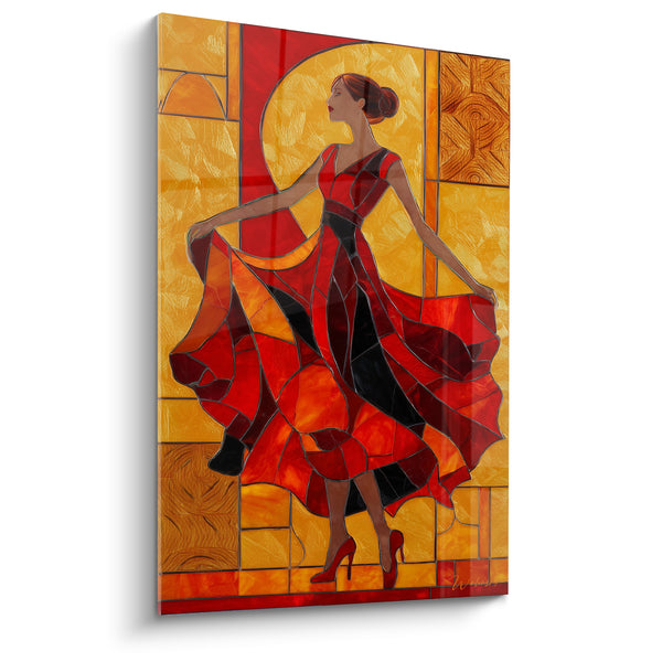 Gemälde Flamenco Tänzerin rotes und goldenes Kleid - Leidenschaftlicher Wirbel - Edition Spanischer Tanz