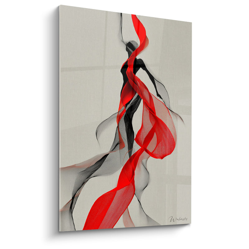 Tableau Silhouette rouge et noire aux rubans entrelacés - Fond beige texturé - Edition Danse espagnole