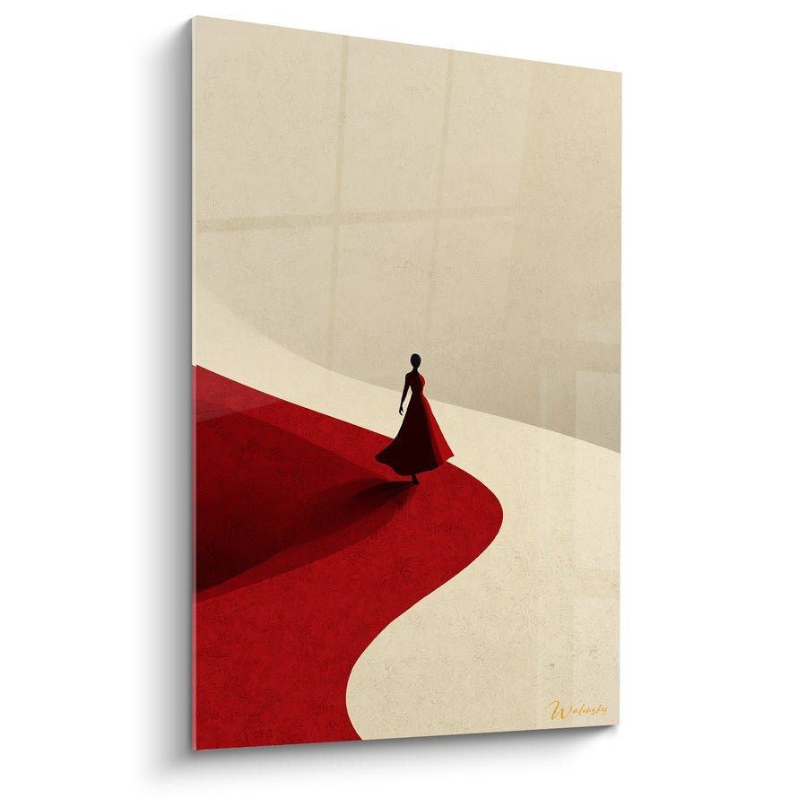 Tableau Silhouette rouge sur chemin sinueux beige - Marche silencieuse - Edition Danse espagnole