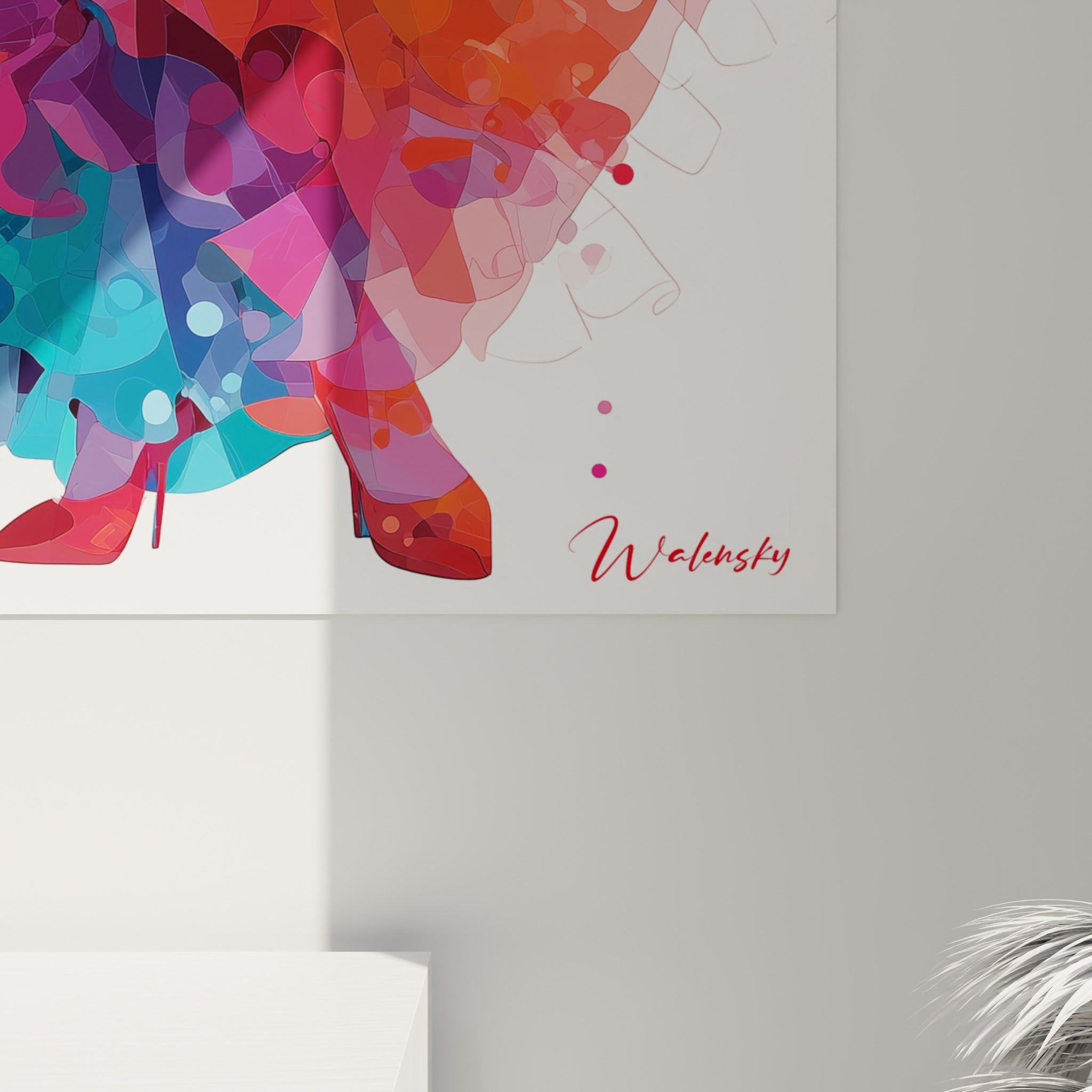 Empâtements colorés en rouge, rose et bleu pétrole visibles de près sur la toile de la danseuse espagnole