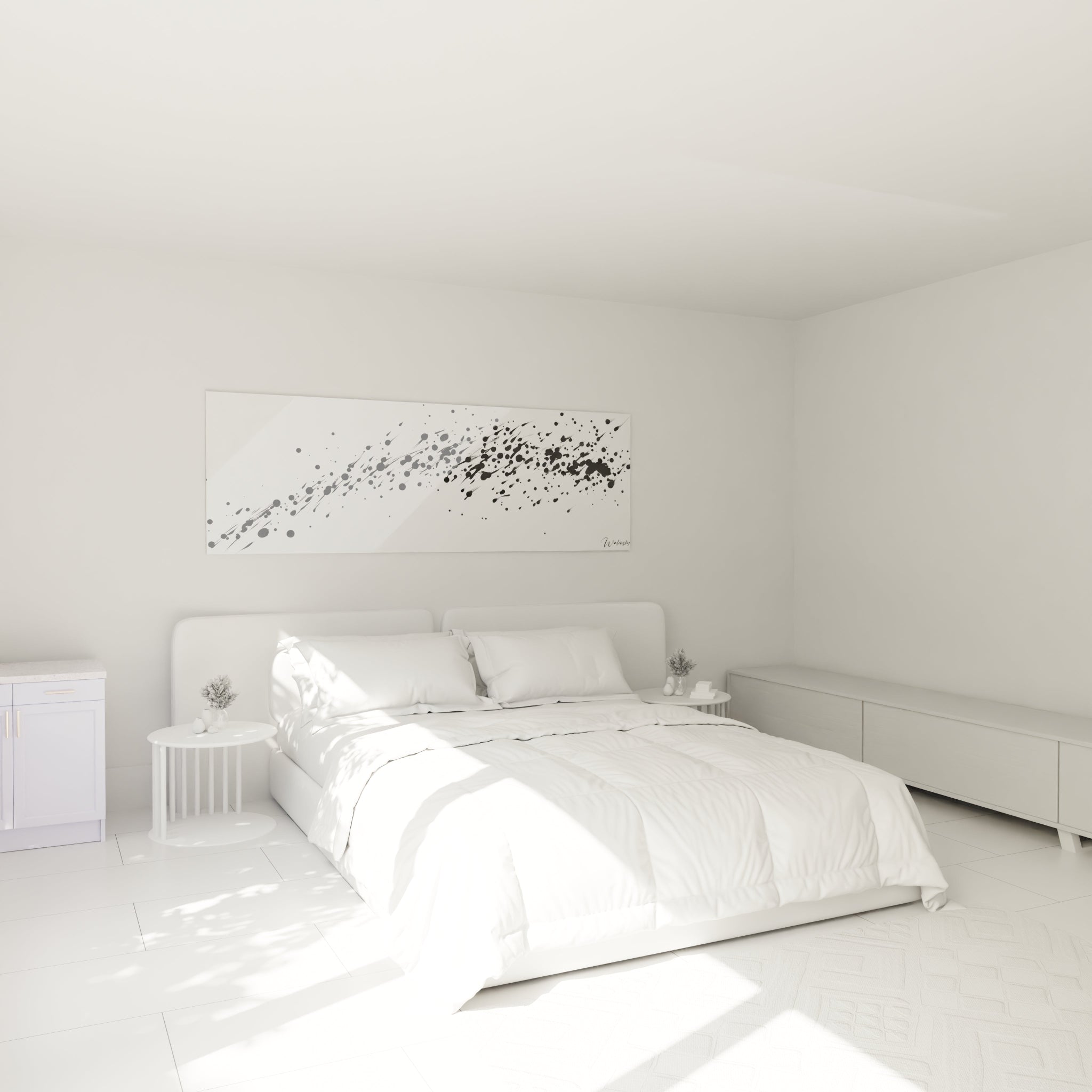 Tableau tacheté noir et blanc de Walensky, décor moderne pour chambre à coucher lumineuse