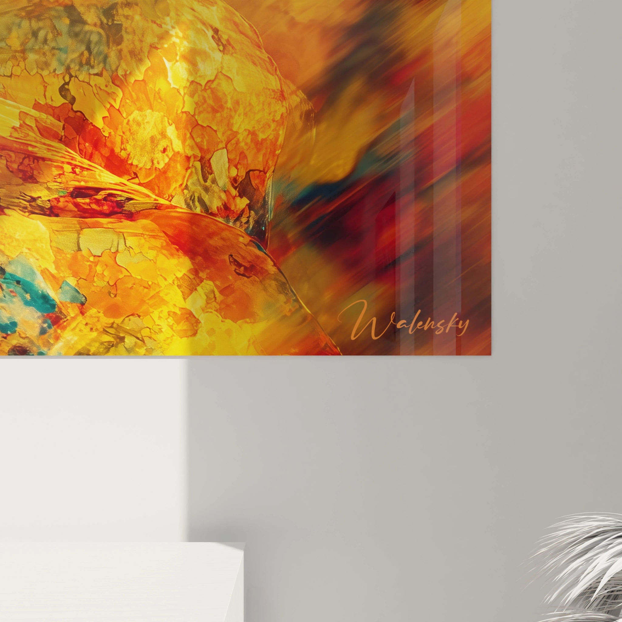 Tableau mural Walensky représentant une danse africaine avec des couleurs vibrantes et des textures dorées