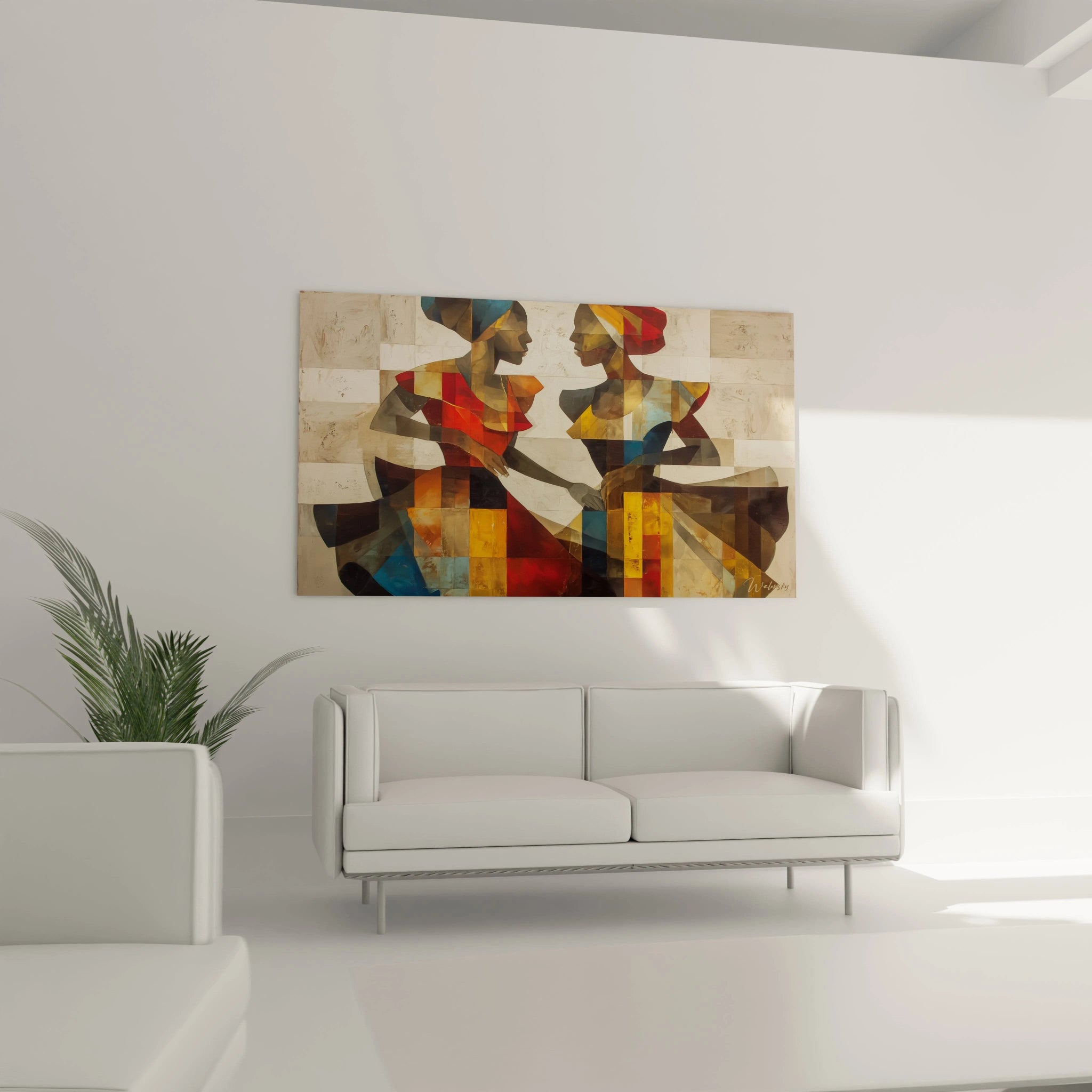 Tableau danse africaine mural de Walensky, représentant des femmes dansant avec des couleurs vibrantes