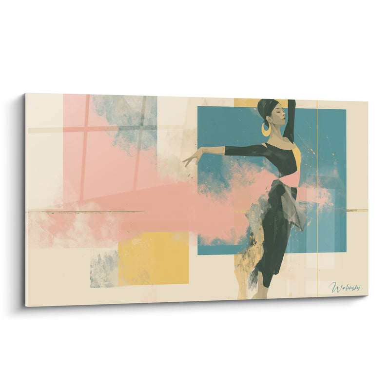 Tableau Danseuse robe noire fond bleu et rose - Souffle du flamenco - Edition Danseuse abstrait