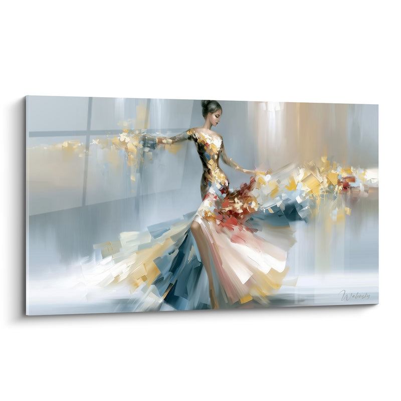 Tableau Danseuse en robe bleue et dorée - Valse suspendue - Edition Danseuse abstrait