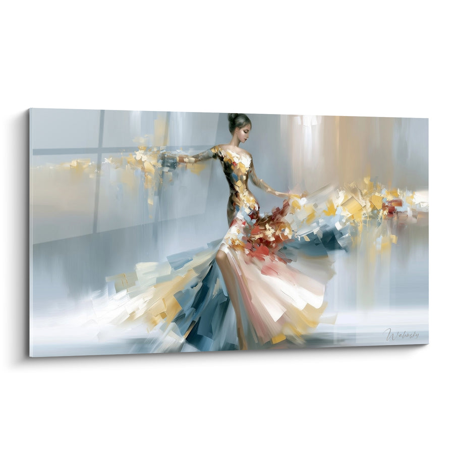 Tableau Danseuse en robe bleue et dorée - Valse suspendue - Edition Danseuse abstrait