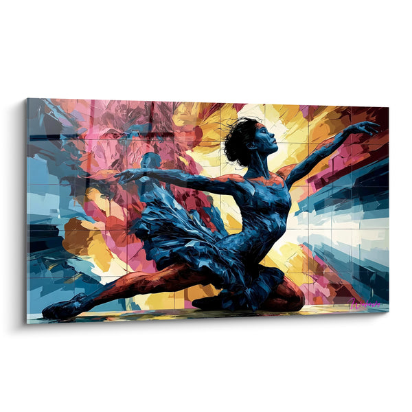 Blue and Pink Ballerina Dance Split on the Floor - Golden Rays in Background - Abstract Ballerina Edition
