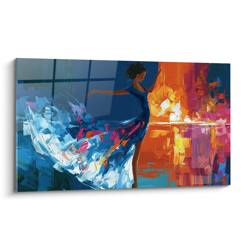 Tableau Danseuse robe bleue et orange flamboyant - Frontière des éléments - Edition Danseuse abstrait