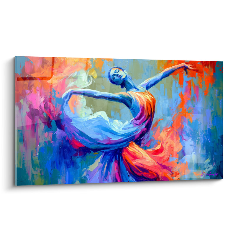 Tableau Danseuse robe blanche et orange aux bras écartés - Visage aux yeux fermés - Edition Danseuse abstrait