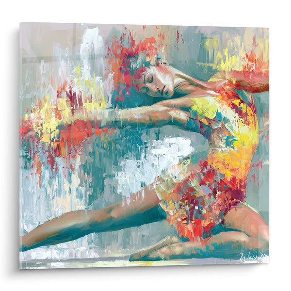 Dancer Painting Folded in Coral and Gold Dress - Suspended Breath - Dancer Abstract Edition