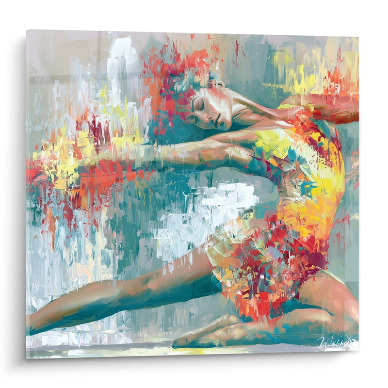 Tableau Danseuse repliée en robe corail et or - Souffle suspendu - Edition Danseuse abstrait
