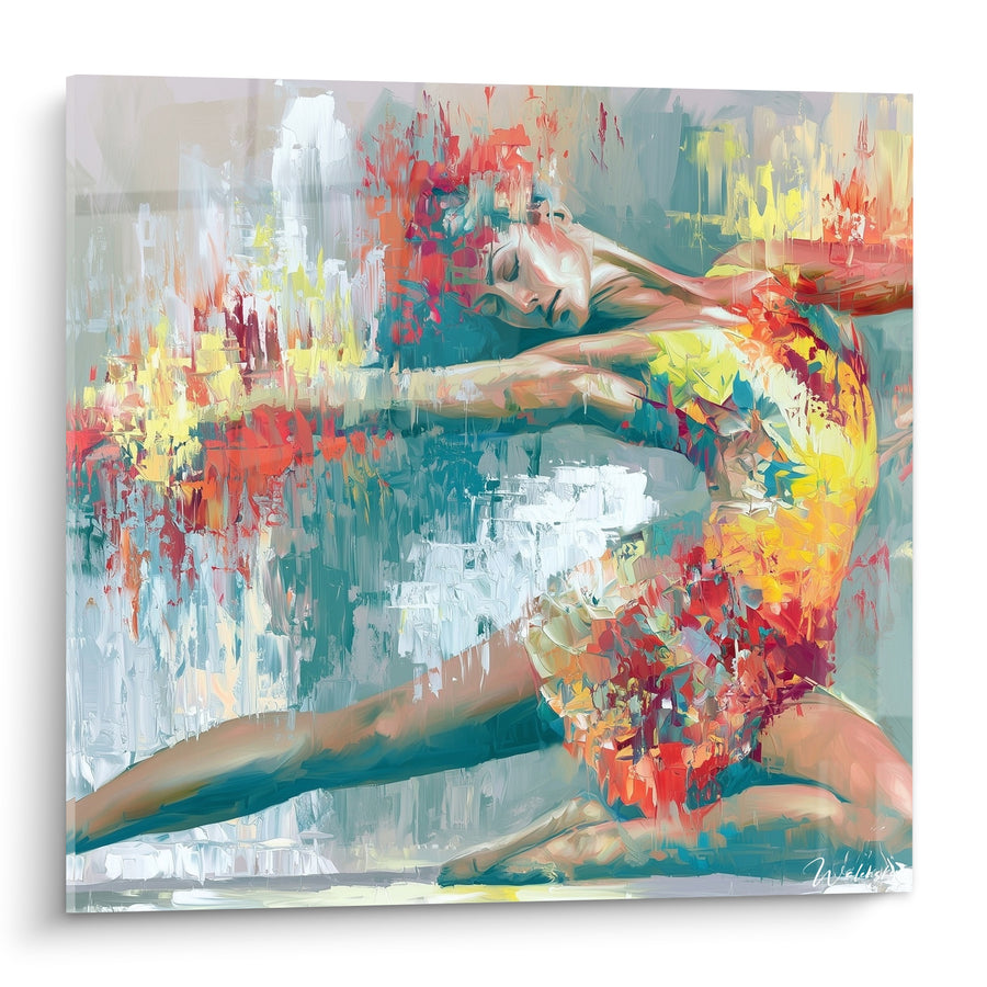 Tableau Danseuse repliée en robe corail et or - Souffle suspendu - Edition Danseuse abstrait
