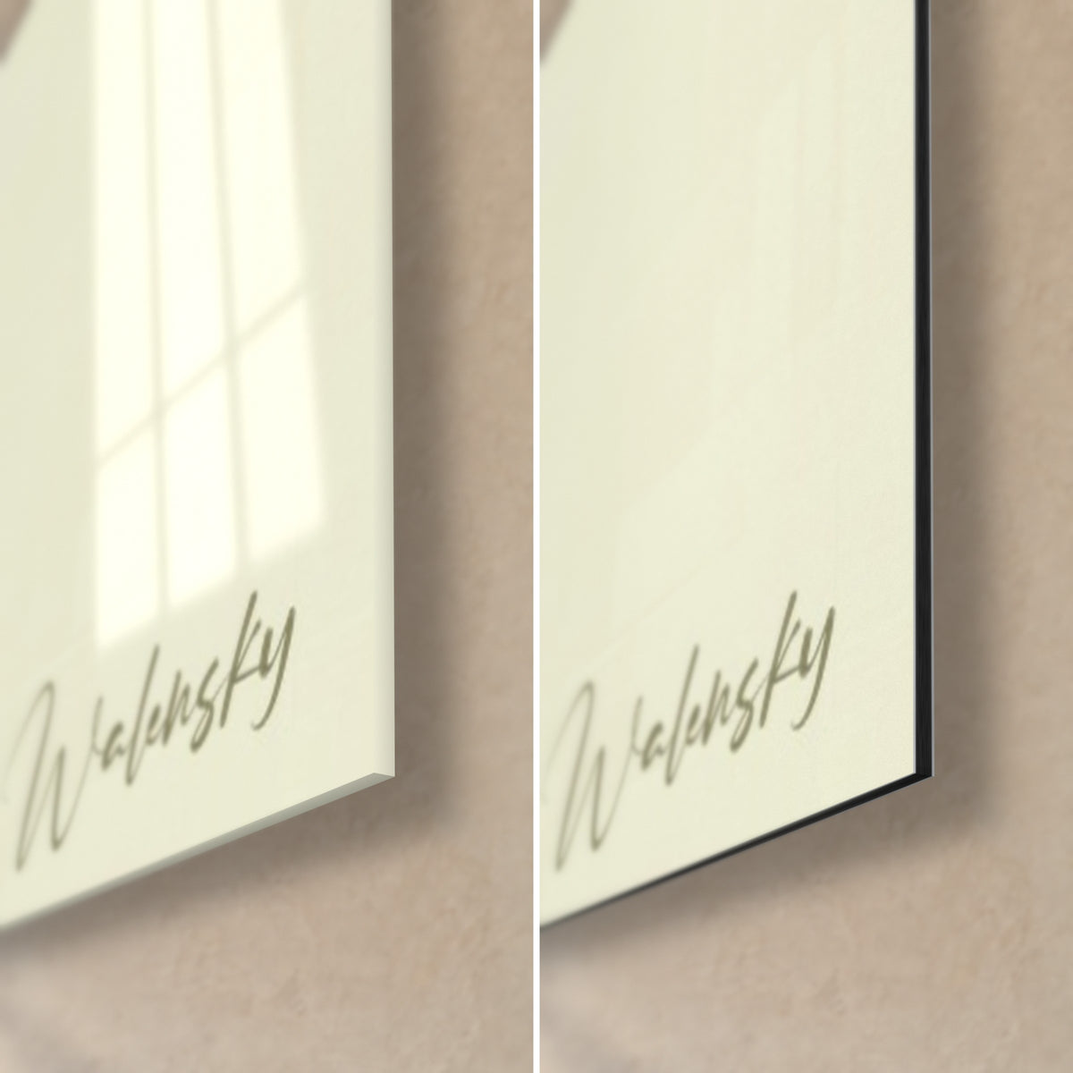 Wall art dancer in a red bodice, bottom right corner: glossy acrylic glass on the left, matte Dibond on the right, Walensky signature, 3 mm edge