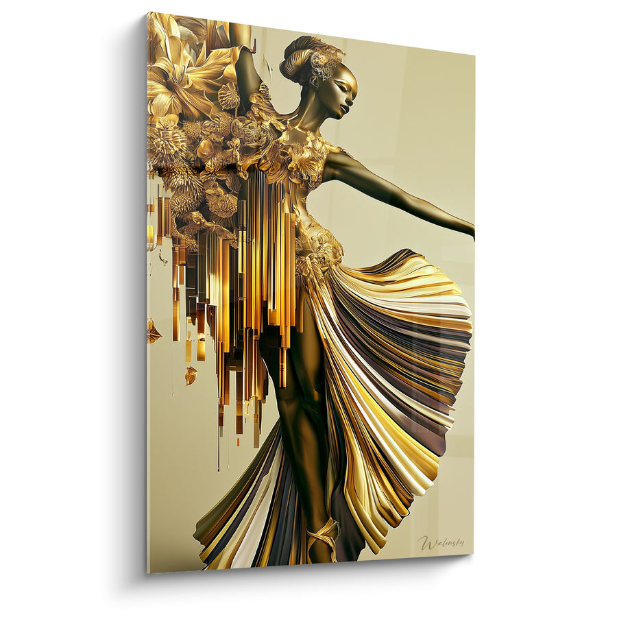 Tableau Danseuse dorée et brune aux fleurs sculptées - Orgue de tuyaux suspendus - Edition Danseuse abstrait