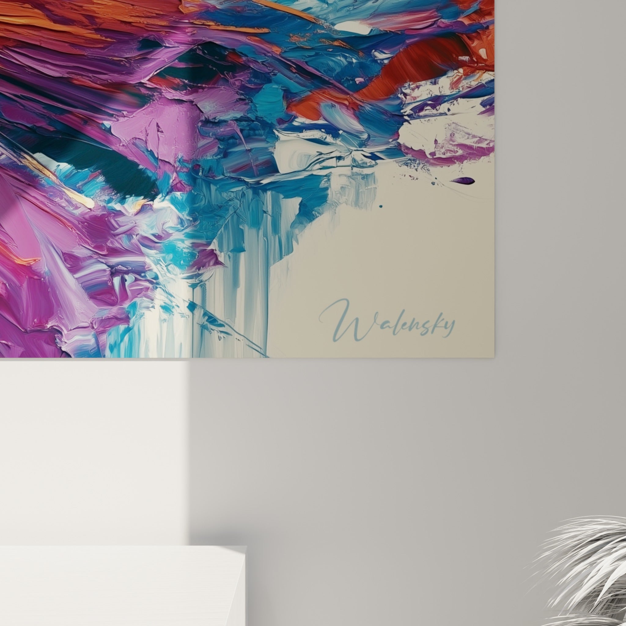 Empâtements orange et violets révélant la matière épaisse de la peinture sur la robe tourbillonnante