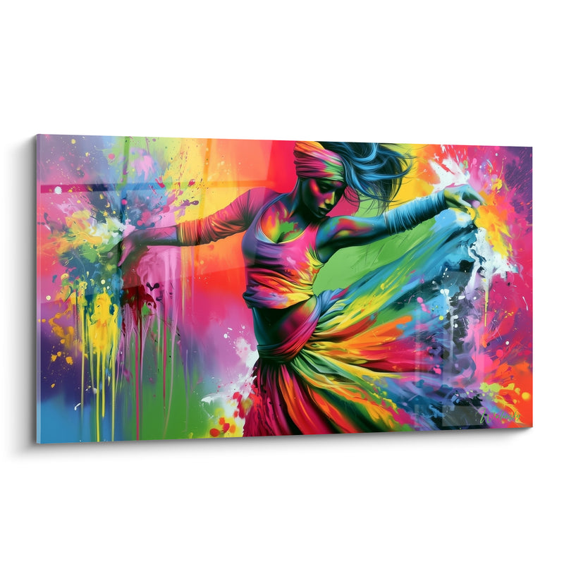 Tableau Danseuse voile jupe fuchsia et turquoise - Éclaboussure de mouvement - Edition Danseuse abstrait