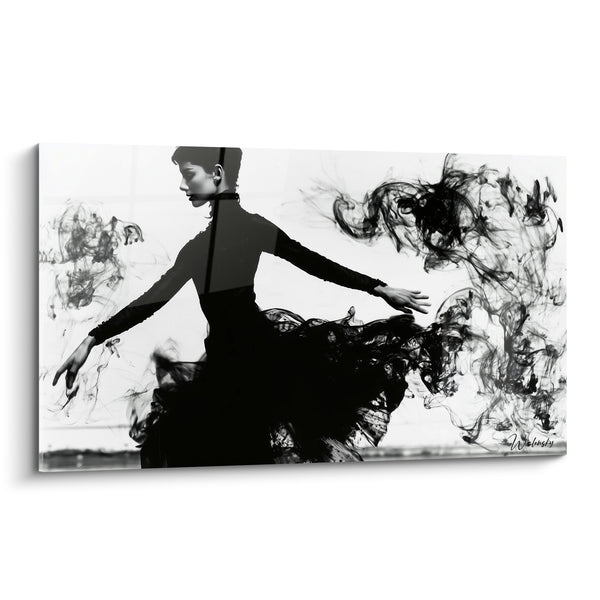 Black and White Dancer Painting with Smoke Swirls - Short Hair Profile - Dancer Abstract Edition