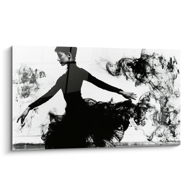 Tableau Danseuse noire et blanche aux volutes de fumée - Profil aux cheveux courts - Edition Danseuse abstrait