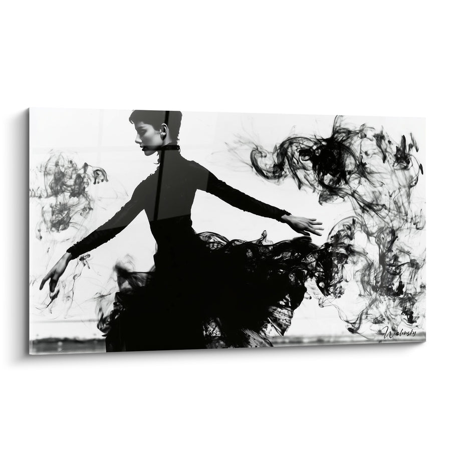 Tableau Danseuse noire et blanche aux volutes de fumée - Profil aux cheveux courts - Edition Danseuse abstrait