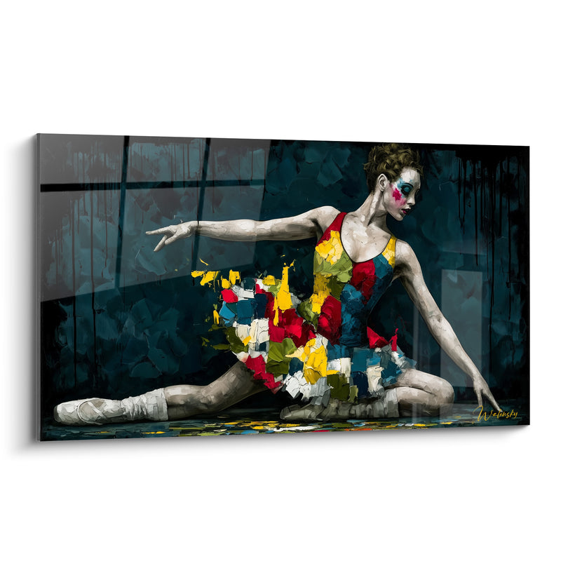 Tableau Danseuse en tutu bleu et jaune - Étirement scénique - Edition Danseuse abstrait