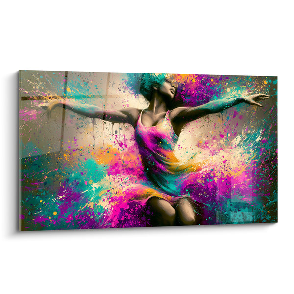 Painting Ballerina with Magenta and Turquoise Splashes - Flight of Colors - Ballerina Abstract Edition