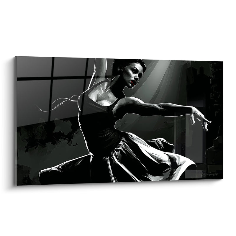 Tableau Danseuse noire et blanche aux lèvres rouges - Fenêtre à carreaux - Edition Danseuse abstrait