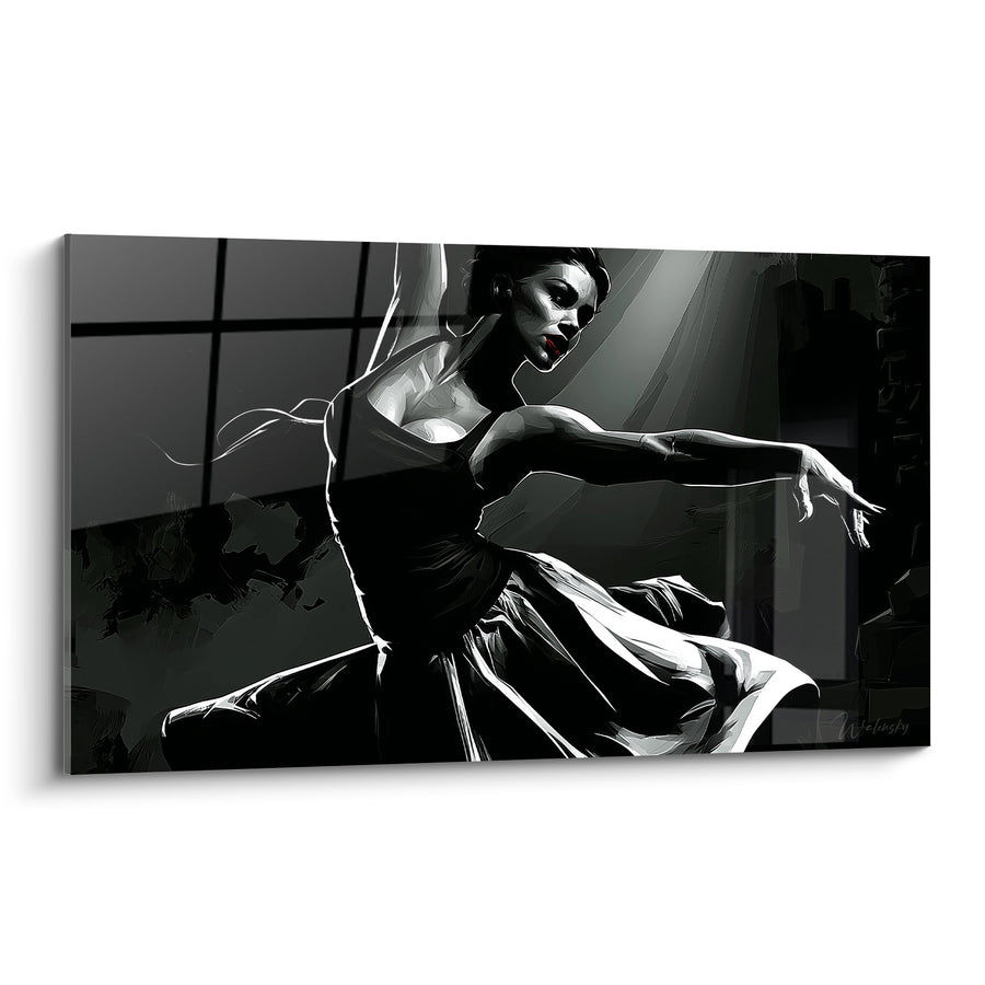 Tableau Danseuse noire et blanche aux lèvres rouges - Fenêtre à carreaux - Edition Danseuse abstrait