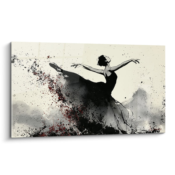 Black Dancer with Bordeaux Splashes Painting - Fleeting Flight - Dancer Abstract Edition