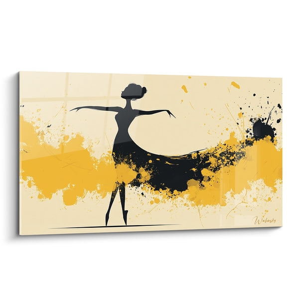 Black and Mustard Yellow Splattered Silhouette Painting - Ground Line Traced - Abstract Dancer Edition