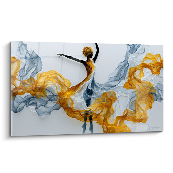 Amber and Slate Blue Dancer Painting in Swirls - Flight in Suspension - Dancer Abstract Edition