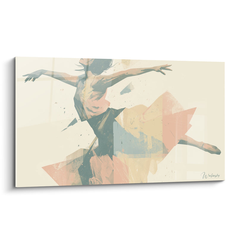 Tableau Danseuse noire et corail aux triangles géométriques - Bras écartés en croix - Edition Danseuse abstrait