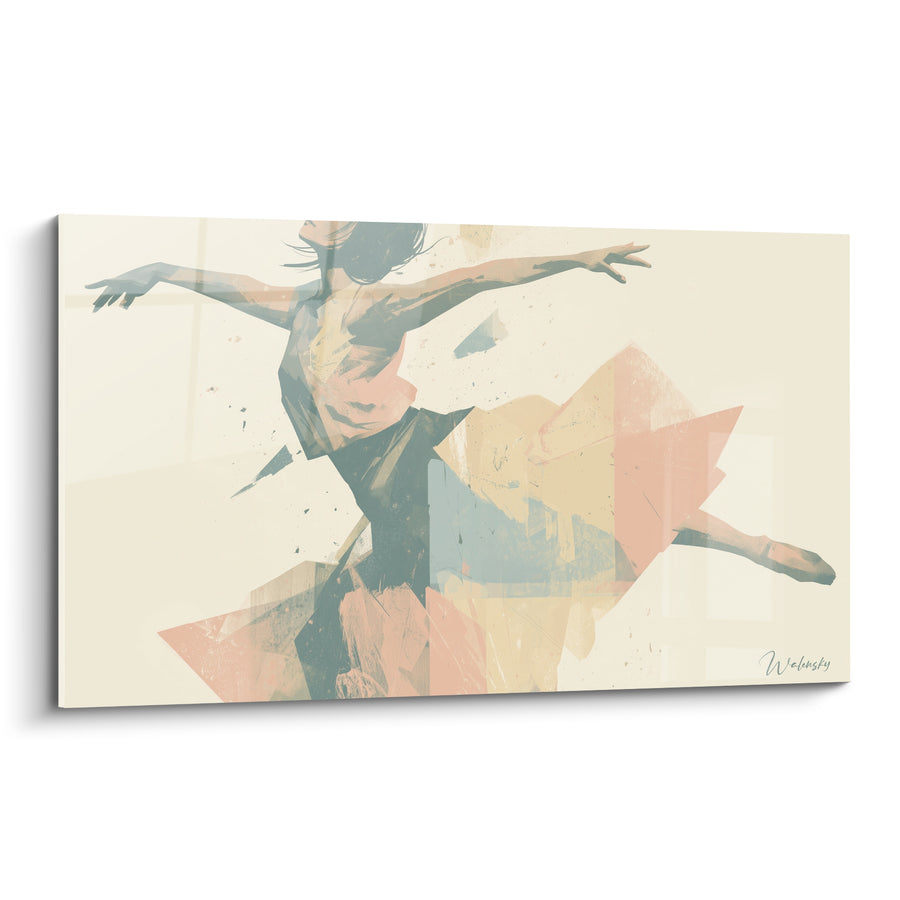 Tableau Danseuse noire et corail aux triangles géométriques - Bras écartés en croix - Edition Danseuse abstrait
