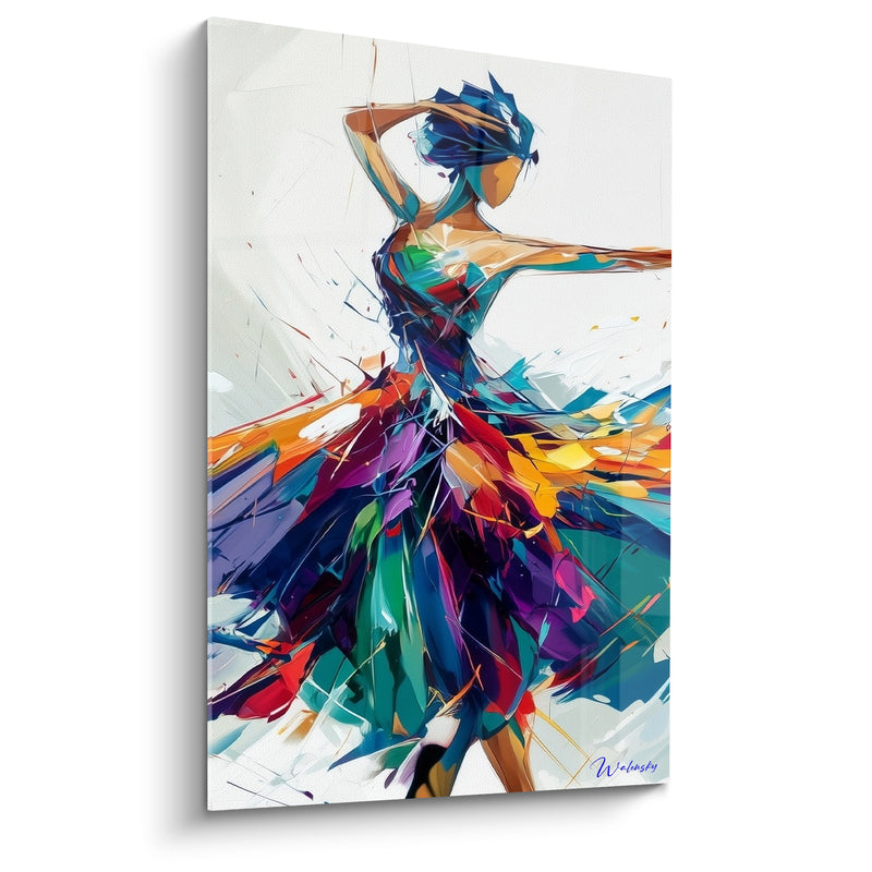 Tableau Danseuse jupe violette et turquoise en éventail - Main sur la nuque - Edition Danseuse abstrait